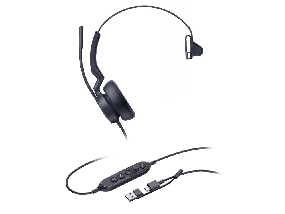 Yealink Wired UH46 MS Mono Headset, Noise Cancelling Mic, USB-C Native, C to A Adapter