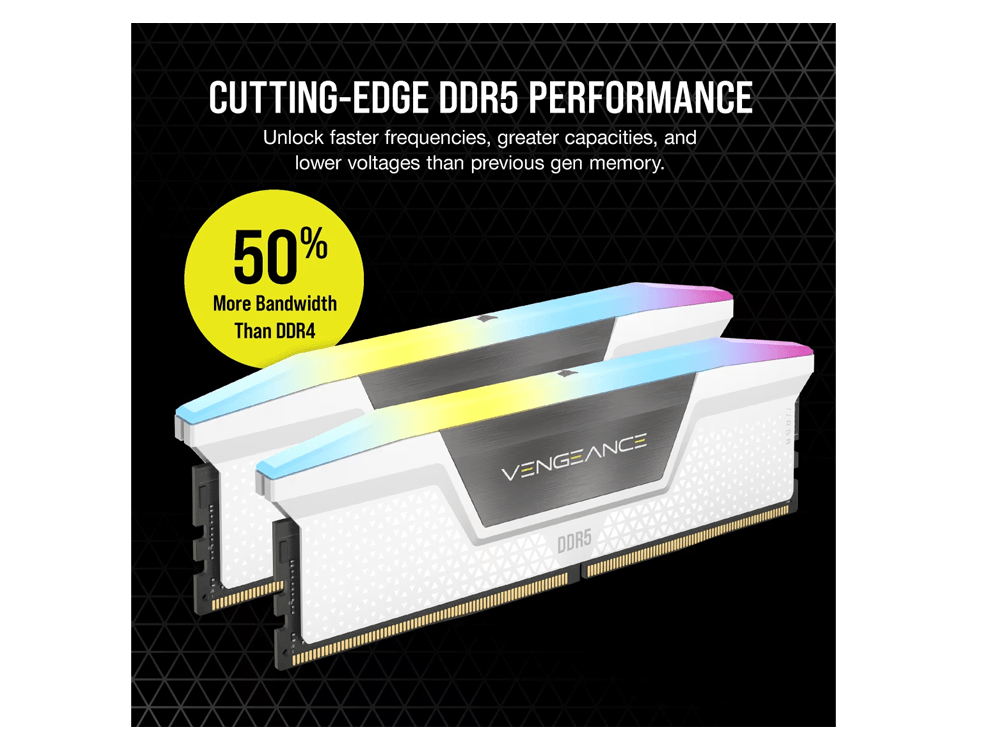 Corsair Vengeance RGB 16GB 2 x 8GB DDR5 5200MHz CL40 INTEL XMP & AMD EXPO Desktop Memory - CMH16GX5M2B5200Z40W