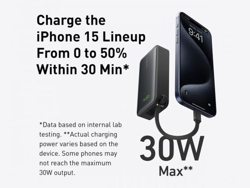 Anker Nano 10K 30W Power Bank with Built-In USB-C Cable A1259H11