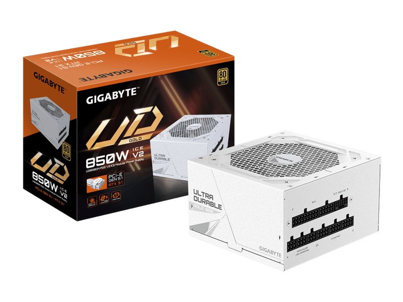 Gigabyte UD850GM PG5 850W ICE ATX PSU Power Supply 80 PLUS GOLD Fan Type 120mm Hydraulic Bearing HYB fan >100,000 hours