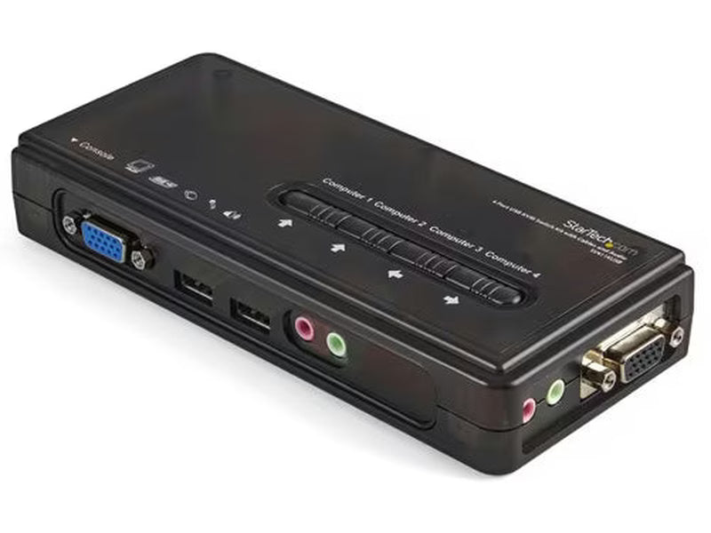 StarTech 4 Port Black USB KVM Switch Kit with Cables and Audio