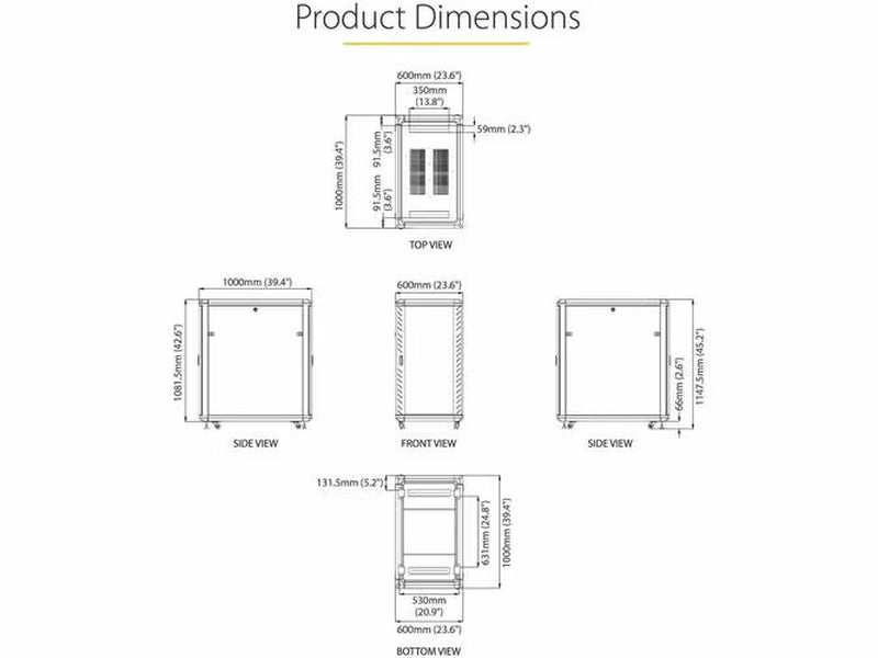 StarTech 22U 36in Knock-Down Server Rack Cabinet with Casters