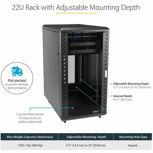 StarTech 22U 36in Knock-Down Server Rack Cabinet with Casters