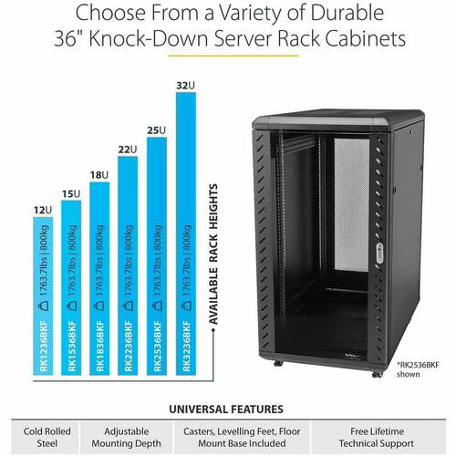 StarTech 22U 36in Knock-Down Server Rack Cabinet with Casters