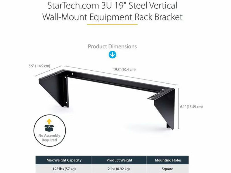 StarTech 3U 19in Steel Vertical Wall Mount Equipment Rack Bracket