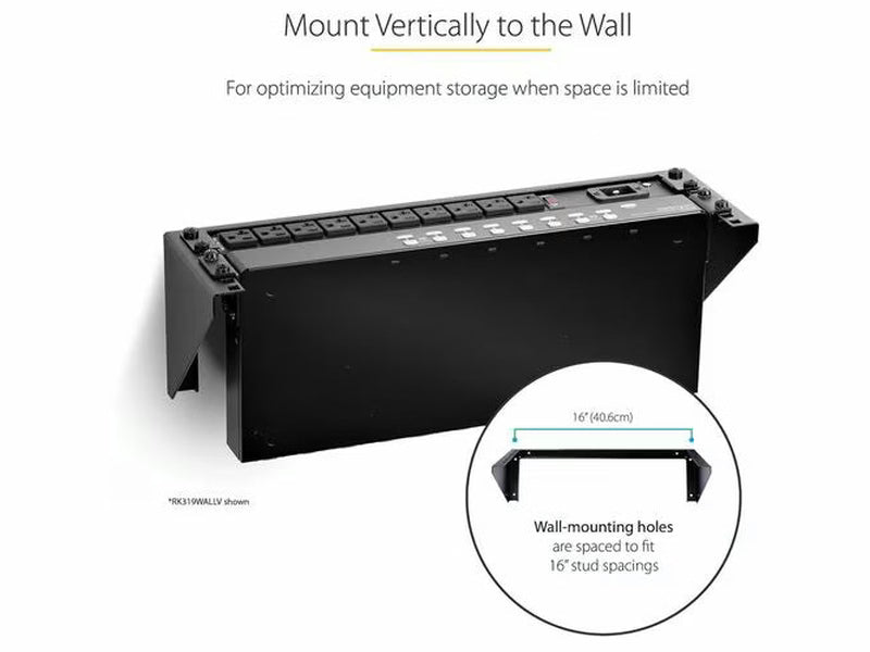 StarTech 3U 19in Steel Vertical Wall Mount Equipment Rack Bracket