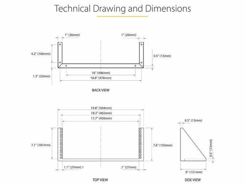 StarTech 4U 19in Steel Vertical Wallmount Equipment Rack Bracket