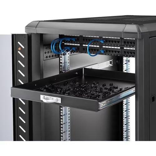 StarTech 1U Sliding Server Rack Mount Keyboard Shelf Tray, 55lbs (25Kg), 22in (55cm) Deep Steel Pull Out Drawer for 19" Equipment Rack