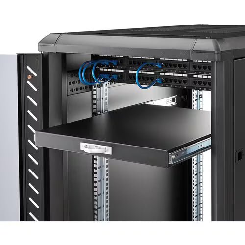StarTech 1U Sliding Server Rack Mount Keyboard Shelf Tray, 55lbs (25Kg), 22in (55cm) Deep Steel Pull Out Drawer for 19" Equipment Rack