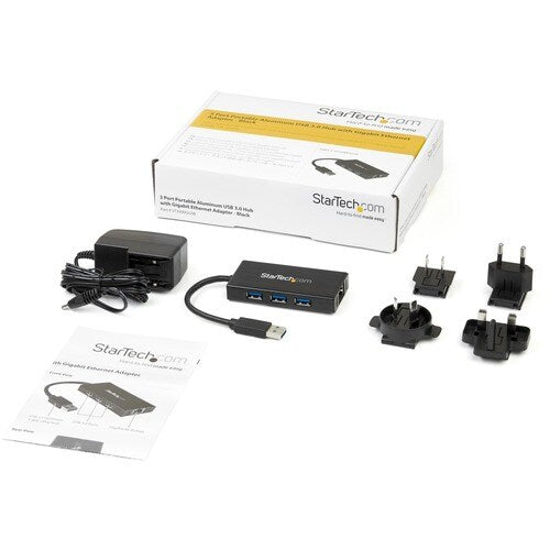 StarTech 3 Port Portable USB 3.0 Hub with Gigabit Ethernet Adapter NIC - 5Gbps