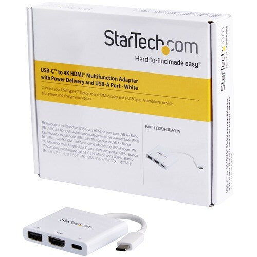 StarTech USB-C to 4K HDMI Multifunction Adapter withPower Delivery and USB-A Port - White