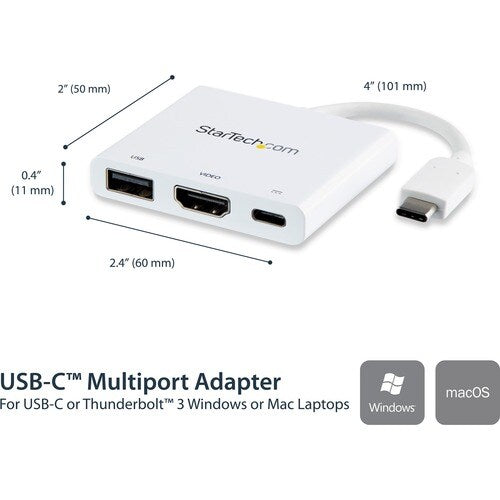 StarTech USB-C to 4K HDMI Multifunction Adapter withPower Delivery and USB-A Port - White