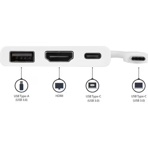 StarTech USB-C to 4K HDMI Multifunction Adapter withPower Delivery and USB-A Port - White
