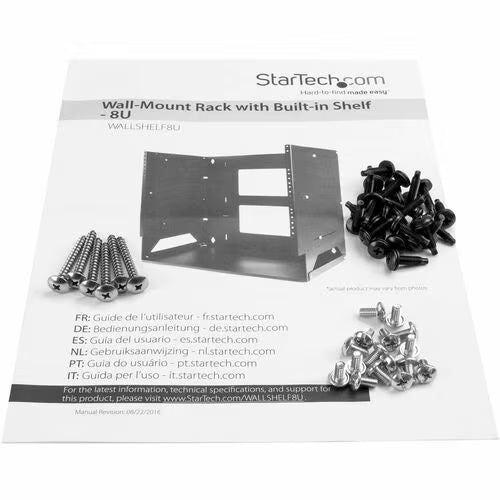 StarTech 2-Post 8U Open Frame Wall Mount Network Rack with Built-in Shelf and Adjustable Depth, Computer Rack for IT Equipment