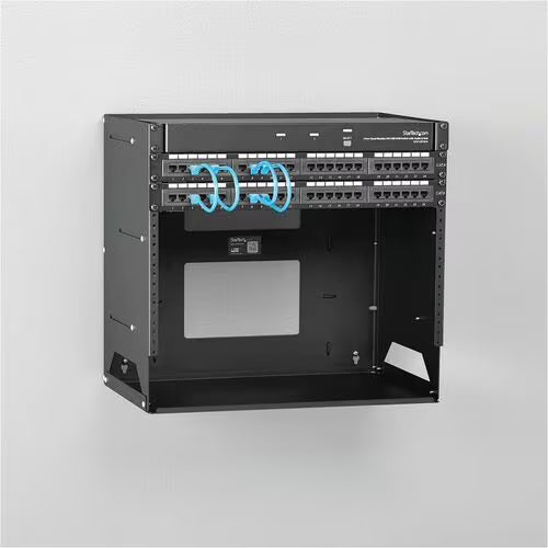 StarTech 2-Post 8U Open Frame Wall Mount Network Rack with Built-in Shelf and Adjustable Depth, Computer Rack for IT Equipment