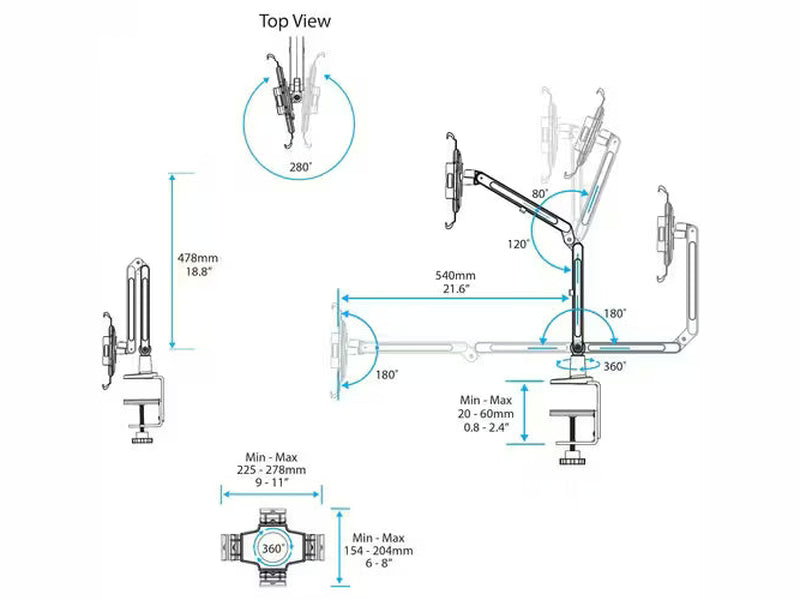 StarTech Desk Mount Articulating Tablet Arm with Locking Security Clamp for 9" to 11" Tablets