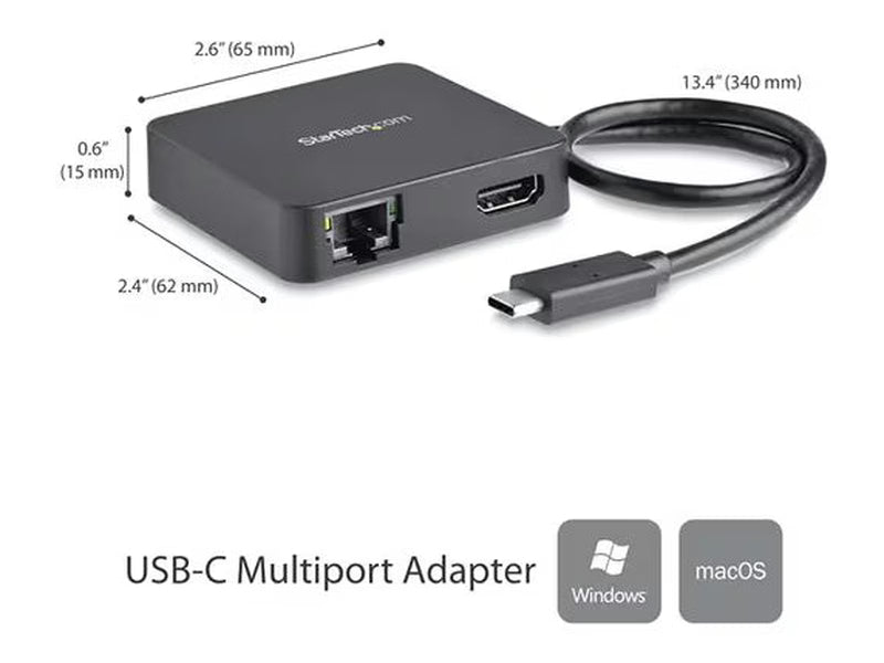 StarTech USB-C Multiport Adapter for Laptops - 4K HDMI -GbE - USB-C - USB-A