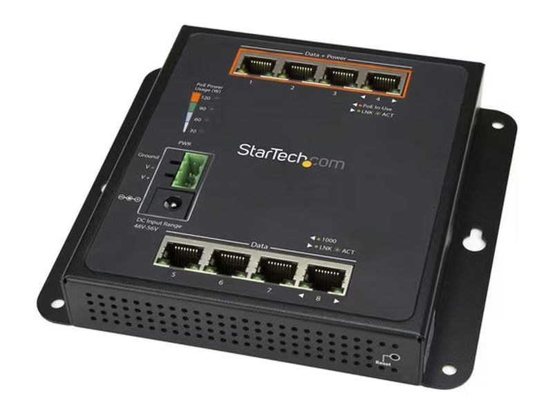 StarTech Industrial 8 Port Gigabit PoE Switch, 4 x PoE+ 30W, Power Over Ethernet GbE Layer/L2 Managed Network Switch