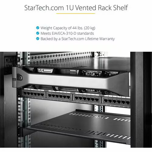 StarTech 1U Vented Server Rack Cabinet Shelf - Fixed 10in Deep Cantilever Rackmount Tray for 19" Data/AV/Network Enclosure w/Cage Nuts