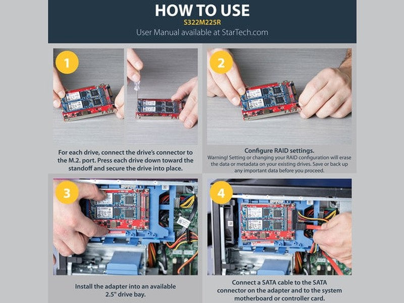 StarTech Dual-Slot M.2 Drive to SATA Host Adapter for M.2 NGFF SSDs - RAID