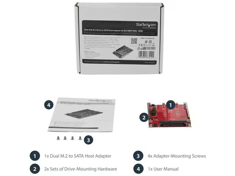 StarTech Dual-Slot M.2 Drive to SATA Host Adapter for M.2 NGFF SSDs - RAID