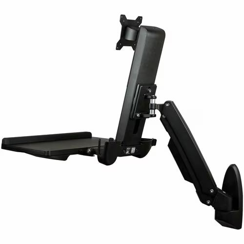 StarTech Sit-Stand Workstation Wall Mount, Full Motion Standing Desk, Ergonomic Height Adjustable Monitor & Keyboard Tray Arm, For VESA Display