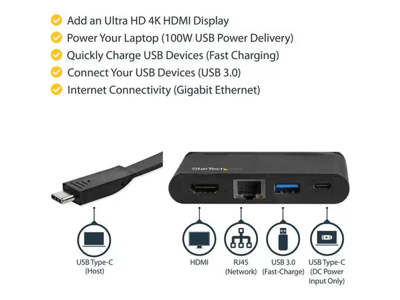 StarTech USB-C Multiport Adapter with HDMI - 1xA - 1xC - 100W PD 3.0