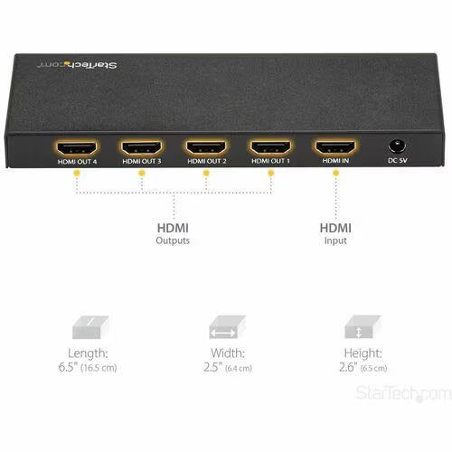 StarTech 4 Port HDMI Splitter - 4K 60Hz - 1x4 Way HDMI 2.0 Splitter - HDR