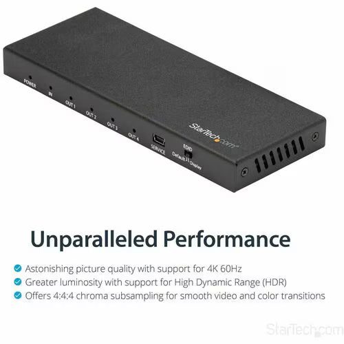 StarTech 4 Port HDMI Splitter - 4K 60Hz - 1x4 Way HDMI 2.0 Splitter - HDR