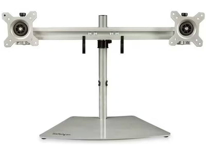 StarTech Dual Monitor Stand, Free Standing Desktop Pole Stand for 2x 24" 17.6lb/8kg VESA Mount Displays, Height Adjustable, Silver