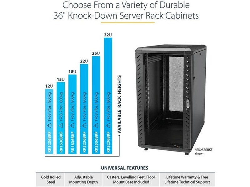 StarTech 15U Server Rack Cabinet - Includes Casters andLeveling feet - 32 in. Deep