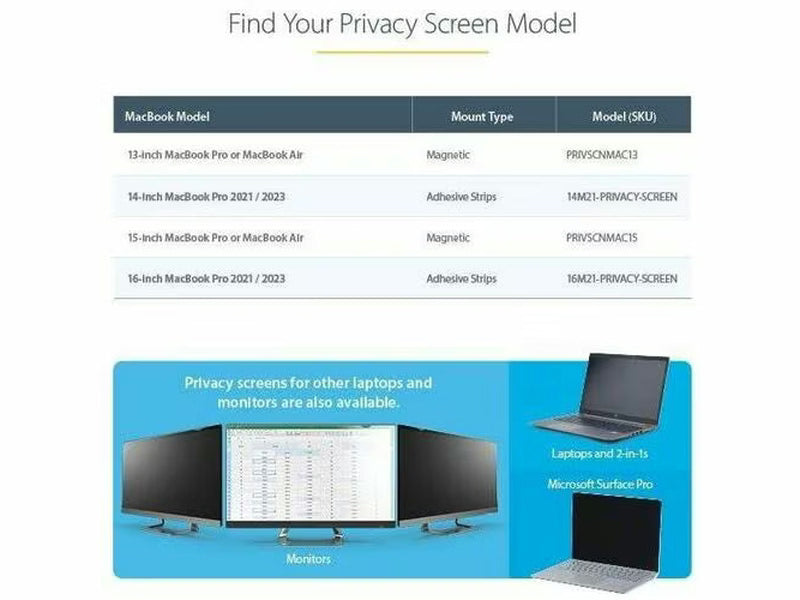 StarTech Laptop Privacy Screen for 13 inch MacBook Pro & MacBook Air - 16:10 Aspect Ratio -Magnetic