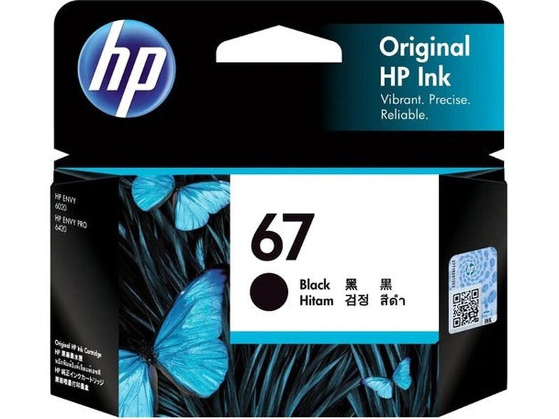 HP 67 Genuine Original Black Ink Printer Cartridge works with HP DeskJet 1200, 2300, 2700, 4100 Series, Hp DeskJet Plus 4100 series, HP Envy 6000 Series and HP Envy Pro 6400 Series - 3YM56AA