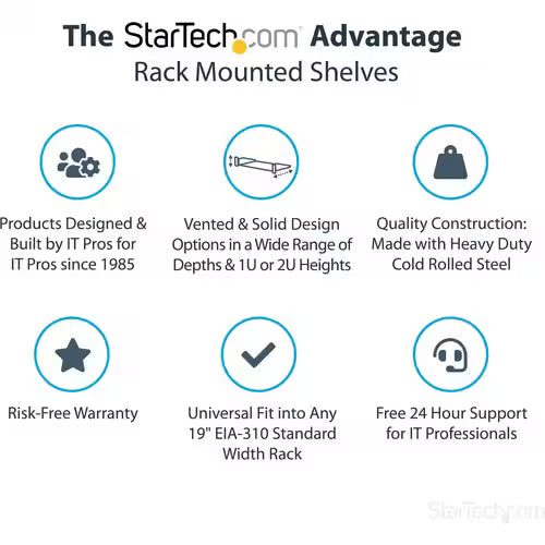 StarTech 1U Server Rack Cabinet Shelf - Fixed 16" Deep Cantilever Rackmount Tray for 19" Data/AV/Network Enclosure w/cage nuts, screws