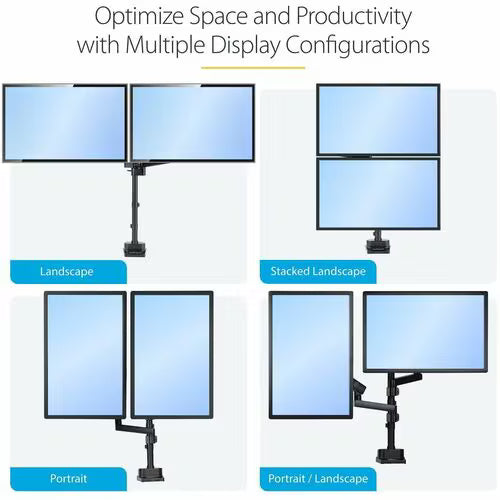 StarTech Desk Mount Dual Monitor Arm, Full Motion Monitor Mount for 2x VESA Displays up to 32" (17.6lb/8kg)