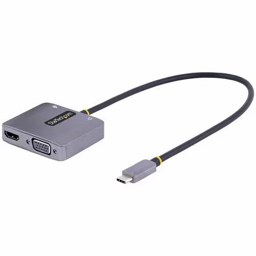 StarTech USB C Video Adapter, USB C to HDMI VGA Multiport Adapter, 3.5mm Audio Output, 4K 60Hz HDR, 100W PD 3.0, USB C Display Adapter