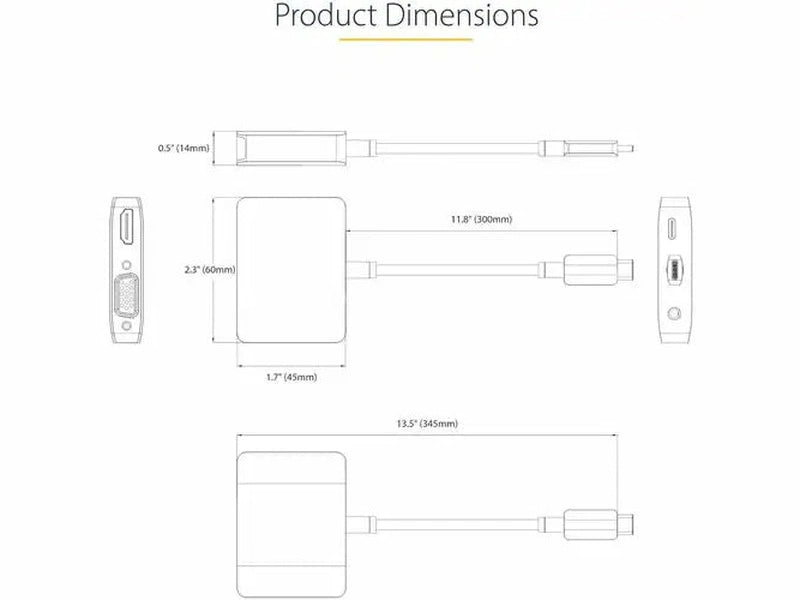 StarTech USB C Video Adapter, USB C to HDMI VGA Multiport Adapter, 3.5mm Audio Output, 4K 60Hz HDR, 100W PD 3.0, USB C Display Adapter