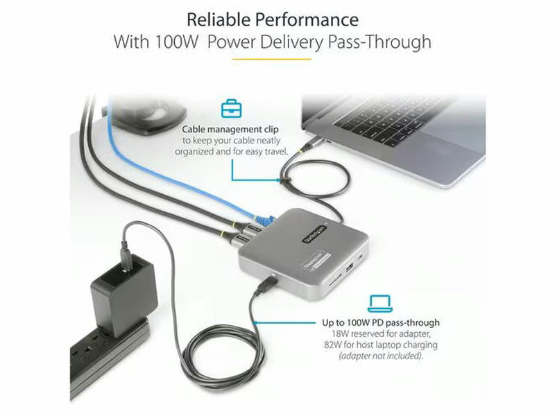 StarTech USB-C Multiport Adapter, Dual HDMI Video, 4K 60Hz, 2-Port USB-A/USB-C 10Gbps Hub, 100W PD, GbE, SD, 22" 56cm Cable