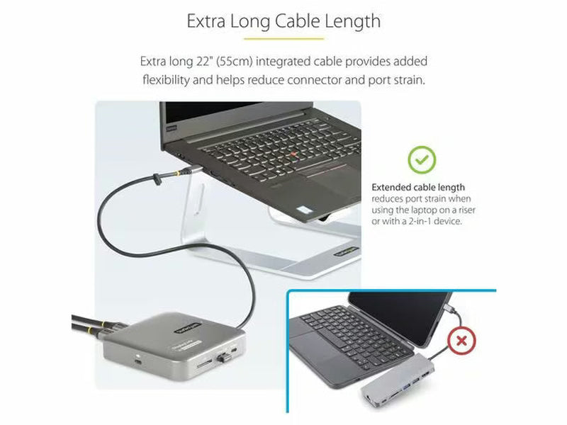 StarTech USB-C Multiport Adapter, Dual HDMI Video, 4K 60Hz, 2-Port USB-A/USB-C 10Gbps Hub, 100W PD, GbE, SD, 22" 56cm Cable