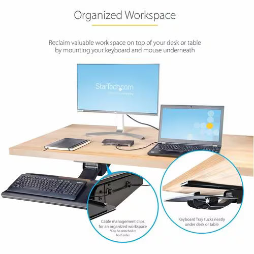StarTech Under Desk Keyboard Tray, Height Adjustable Keyboard and Mouse Tray (10" x 26"), Ergonomic Computer Keyboard Tray w/Mouse Pad