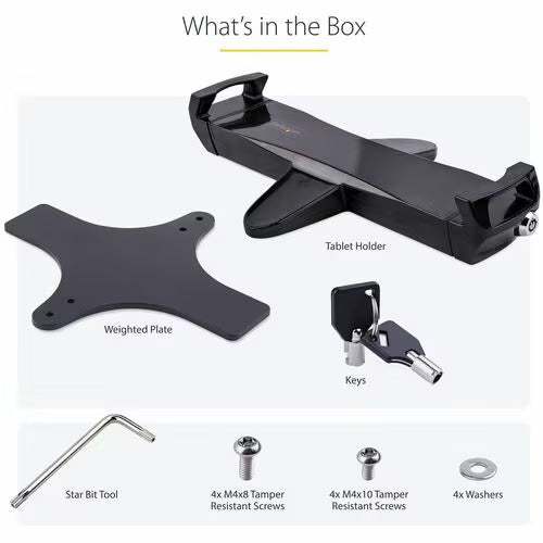 StarTech Mount Adapter for Tablets 7.9 to 12.5in, Up to 2kg /4.4lb, 75x75/100x100, Universal Anti-Theft Tablet VESA Mount Clamp