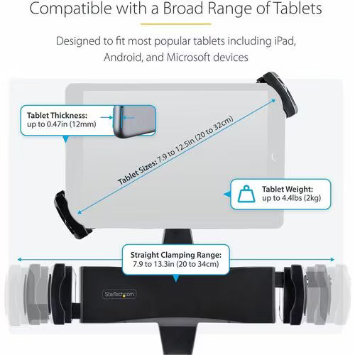 StarTech Mount Adapter for Tablets 7.9 to 12.5in, Up to 2kg /4.4lb, 75x75/100x100, Universal Anti-Theft Tablet VESA Mount Clamp