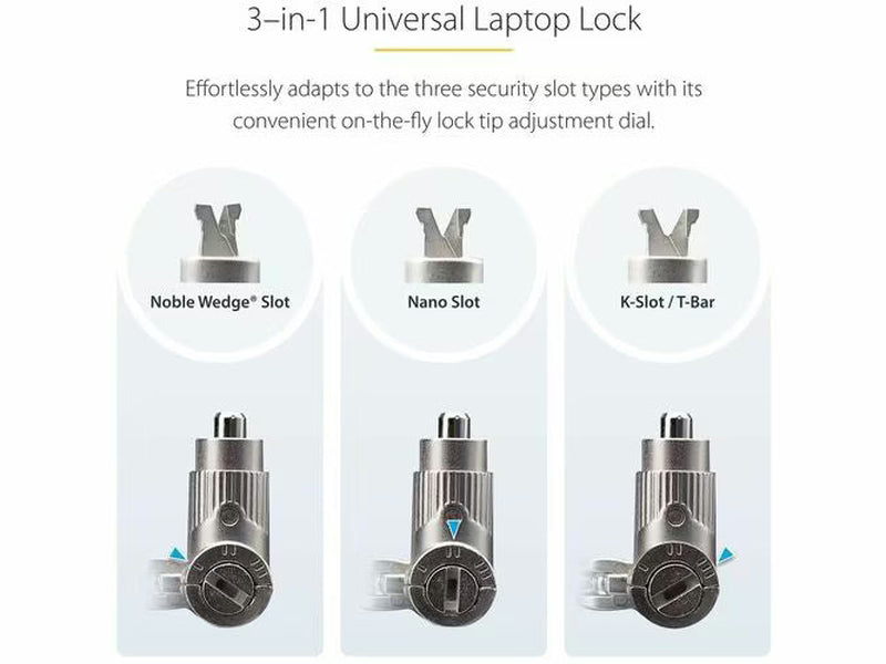 Universal Laptop Lock 6.6ft 2m , Security Cable For Notebooks Compatible With Noble Wedge/Nano/K-Slot