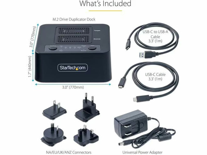StarTech 1:1 M.2 NVMe Drive Duplicator, Standalone M.2 SSD Cloner/Copier up to 90GBpm, USB 3.2 20Gbps M.2 Dual-Bay Drive Dock
