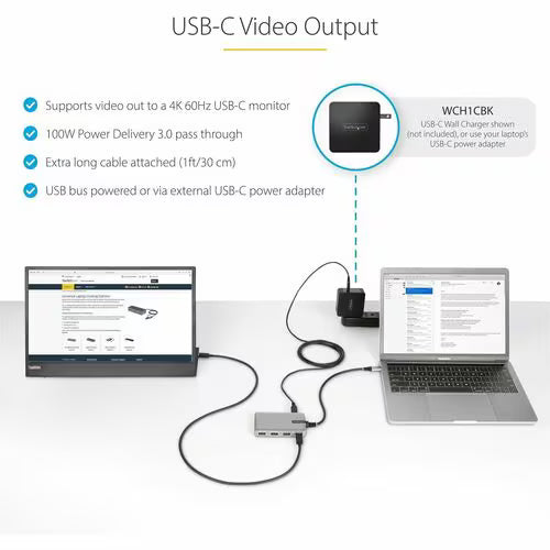 StarTech 4-Port USB-C Hub with USB-C DP Alt Mode Video Output 4K 60Hz - 3x USB-A, 1x USB Type-C, 100W Power Delivery Pass-Through