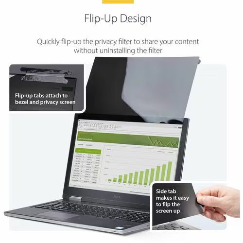 StarTech 17-inch 16:10 Flip-Up Privacy Screen with Touch, Anti-Glare Blue Light Filter, Laptop Monitor Screen Protector