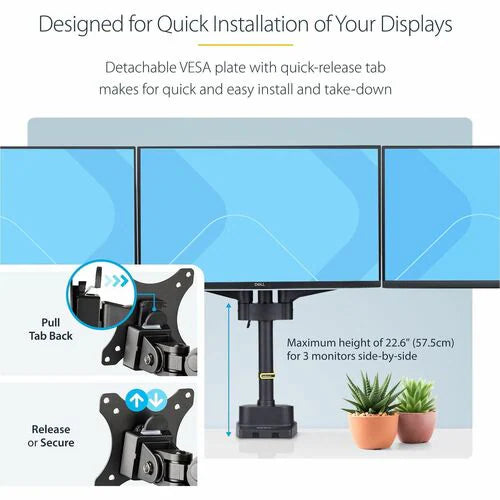 StarTech Triple Monitor Desk Mount For Up To Three 27in Screens