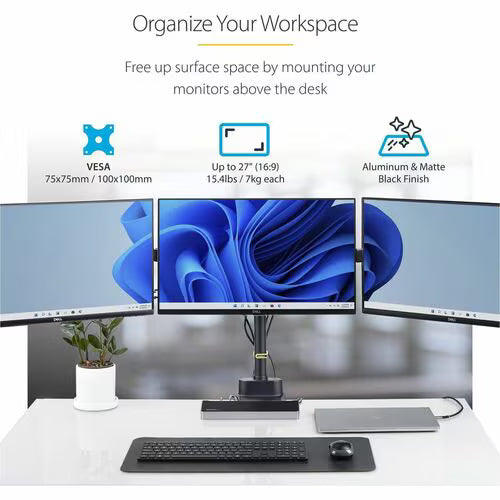 StarTech Triple Monitor Desk Mount For Up To Three 27in Screens
