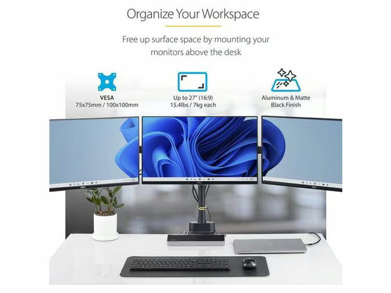 StarTech Triple Monitor Desk Mount For Up To Three 27in Screens