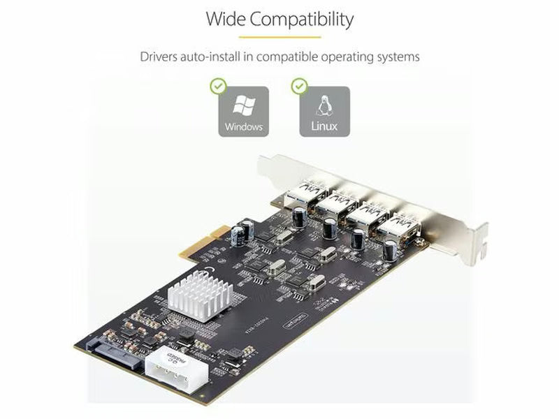 StarTech 4-Port USB PCIe Card, USB 3.2 5Gbps, PCI Express Expansion Card with 4x Independent USB Controllers, 4x USB-A Ports, Windows/macOS/Linux